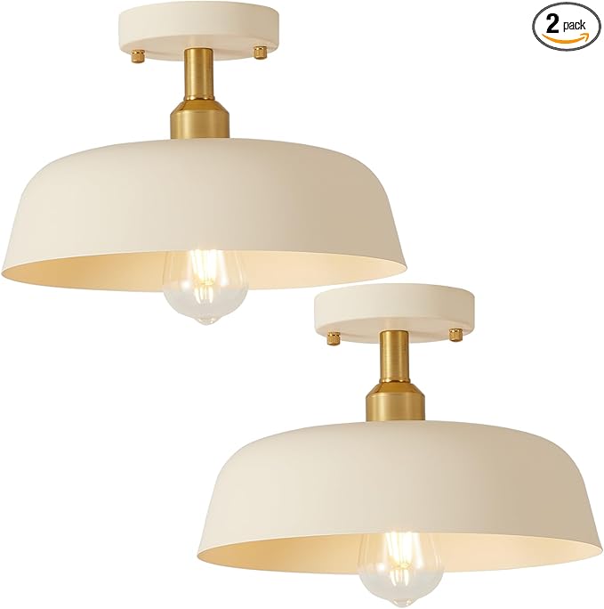 Modern Semi Flush Mount Ceiling Light, 2-Packs Matte Cream Hallway Ceiling Light Fixtures,Mid Century Ceiling Lamp for Kitchen Hallway Entryway Bedroom Laundry Room(2 Packs)