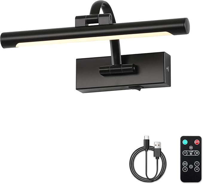 DESOOP Battery Operated Picture Lights for Wall Black Art Light Wireless Gallery Lights with Timer and Remote 12 Inch 2W Warm White