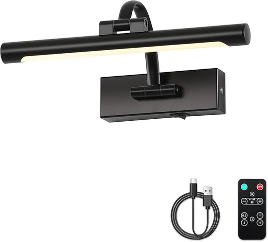 DESOOP Battery Operated Picture Lights for Wall Black Art Light Wireless Gallery Lights with Timer and Remote 12 Inch 2W Warm White