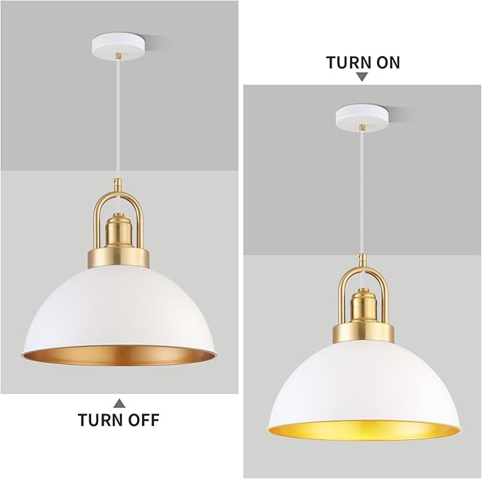 Modern White Pendant Light, Dome Metal Ceiling Hanging Light Fixtures, Nordic Style Pendant Lamp for Kitchen Island Dining Room(11.8 Inch 2 Packs) Dining Room 2 Pack