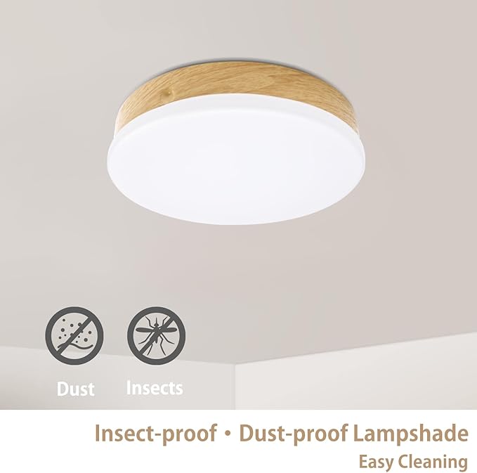 2-Pack Dimmable LED Flush Mount Ceiling Light Fixture 16W, Modern Round Small Ceiling Light Wood Pattern, 6.1” Minimalist Ceiling Lamp for Stair Hallway 5000K 30000h Lifespan