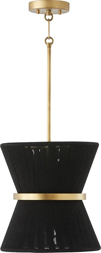Capital Lighting 341211KP Cecilia Transitional Art Deco Luxe Hand-Wrapped Black Rope Tapered Pendant Light Fixture, 1-Light 100 Watt, 13" H x 12" W, Patinaed Brass