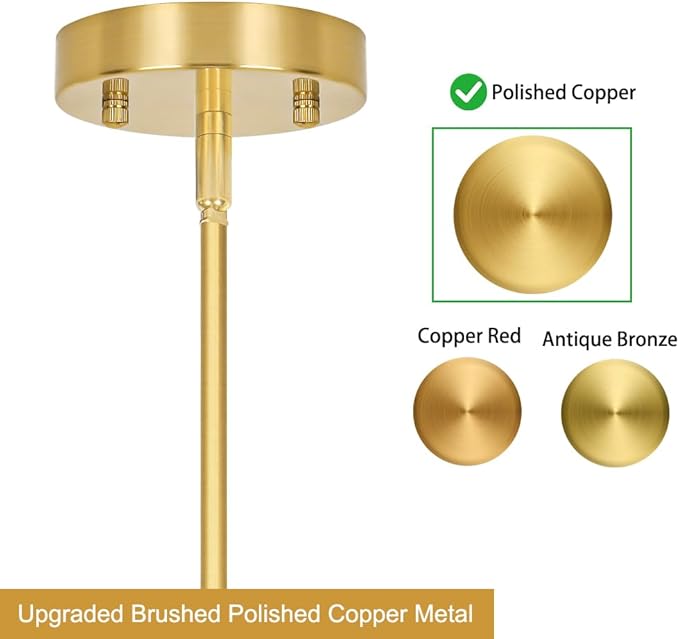 Lxybcce Gold Kitchen Pendant Lights Over Island with Adjustable Rods - Crystal Pendant Lighting Fixtures for Sloped Ceiling, Ideal Over Dining Table or Bar, E26 Bulb Compatible, No Electrician Needed