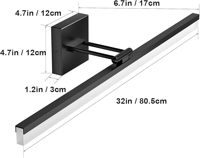 Ralbay 32" Matte Black Bathroom Vanity Light - 18W Adjustable Modern LED Lighting Fixture for Bathroom (6000K Cool White Light)