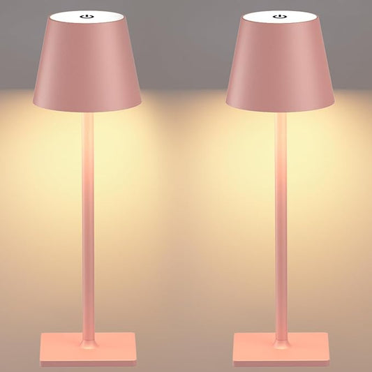 2 Pack Rechargeable Table Lamp - Cordless LED Lamp with 6000mAh Battery Operated LED Desk Lamp, Portable Table Light Outdoor for Dinner Patio Restaurant Bar Bedroom Coffee Shop Night Light(Pink)