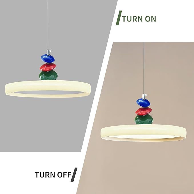 Mikeru Modern Pendant Lights, 23.6" Cream Yellow Pendant Lighting Fixture with Remote Control Dimmable 3 Color Mode & Brightness Mid Century Island Light Fixture for Dining Room,Kitchen,Living Room