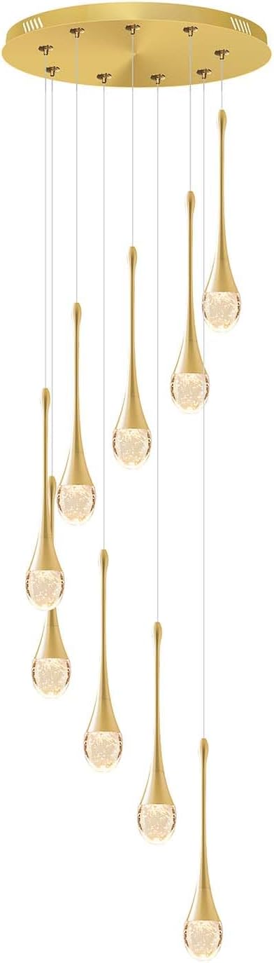 ykolupty H100'' Modern Chandelier 9-Lights Gold Foyer Entrance Chandeliers High Ceiling Chandelier LED Dimmable 2700-6000K Fixtures