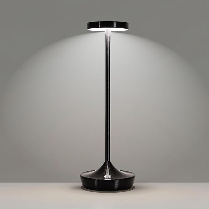 Cordless Table Lamp Rechargeable - 6000mAh LED Battery Operated Table Light - Portable Touch Dimmable Outdoor Waterproof Table Lamps for Patio Restaurant Dining (Black)