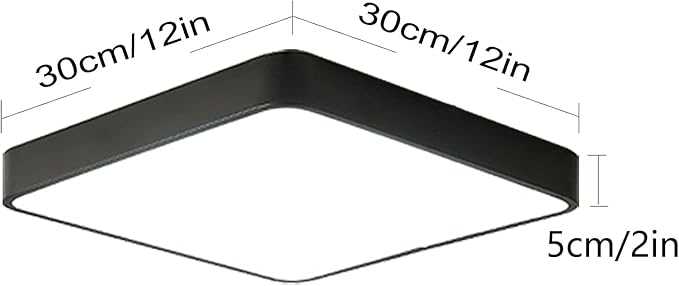 Ganeed LED Ceiling Light Flush Mount,24W 12-Inch Modern Ceiling Lamp Fixture Square,6500K Cool White Energy Saving Lighting Fixture for Living Bathroom Dining Room,Black