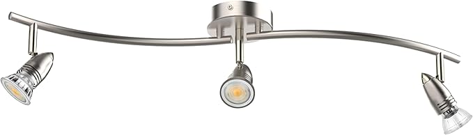 Track Lighting, Modern 3-Light Decorative Brushed Steel Flush Mount Ceiling Light Fixture, GU10 Pivot Heads, Adjustable Arms Directional Ceiling Spotlight Over Kitchen Sink, 28 Inch
