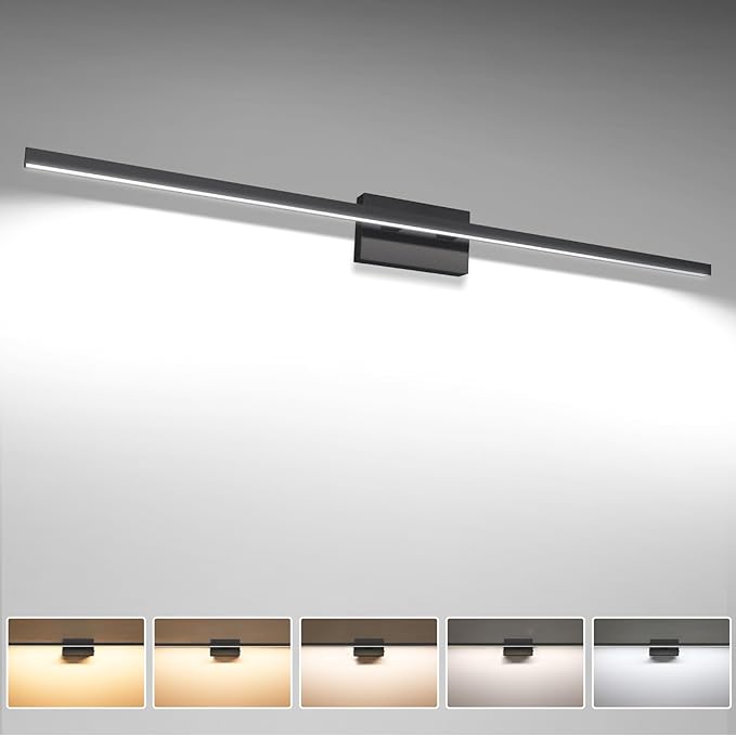 VOLISUN 48 inch Vanity Light for Bathrooms, 30W Dimmable 5CCT Bathroom Light Fixture Over Mirror, Black Bathroom Vanity Light Bar -ETL Certificated