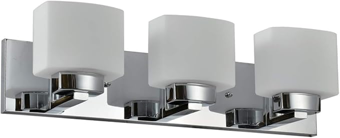 Design House 587469 Dove Creek 3-Light Vanity Light, Polished Chrome Finish, Frosted Glass Shades, Dimmable, Bathroom Wall Fixture