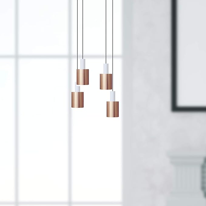Virgo 4 Mini Pendant Lighting White-Copper - LED Hanging Light Fixture for Kitchen Island, Bar, Foyer - Cluster Pendants - Dimmable, Adjustable Wire, Lamp Bulb Included