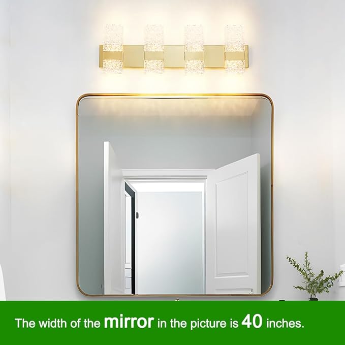 Modern Brushed Gold 8-Lights Bathroom Vanity Light, Eleglant Brass LED Bathroom Light Fixtures over Mirror, Dimmable Acrylic Shade Wall Lighting Fixtures, Hardwired Wall Light(H9.25in, L28.35in)