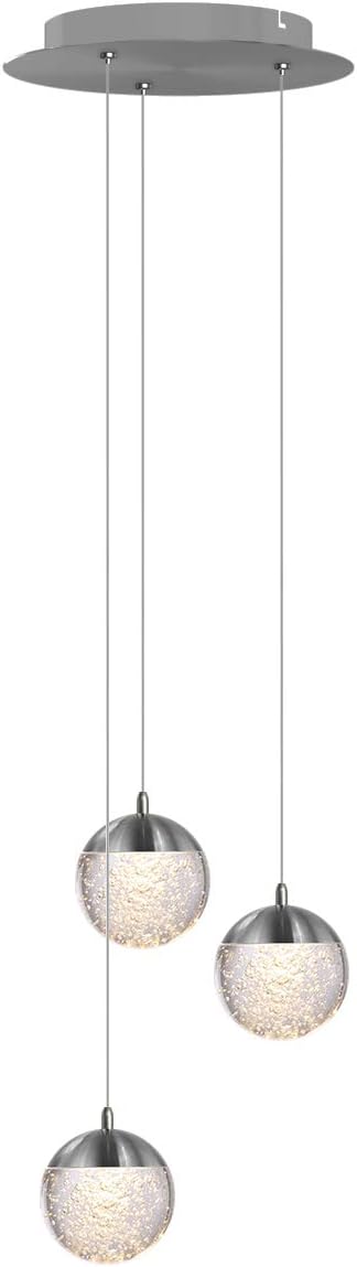 contec development Galaxy 3 Mini Pendant Crystall Ball Lighting Nickel - LED Hanging Light Fixture: Kitchen Island, Bar, Foyer - Cluster Pendants - Dimmable, Adjustable Wire, Lamp Bulb Included