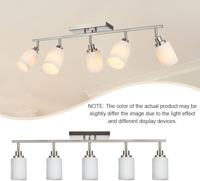 TODOLUZ 5-Lights Complete Track Lighting Kits in Brushed Nickel, Modern Spotlight Ceiling Lighting with Opal White Glass, E26 Bulb Base