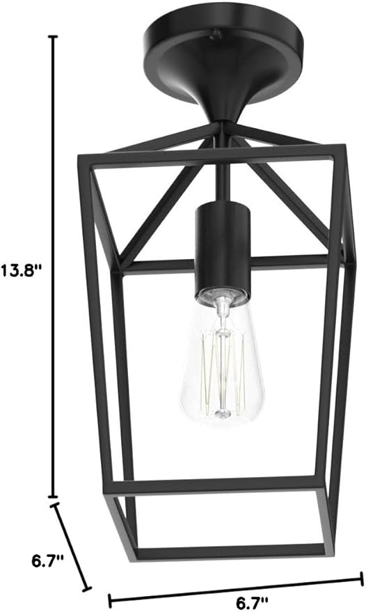 【Upgraded】Semi Flush Mount Ceiling Light, Black Industrial Ceiling Light Fixtures, Farmhouse Light Fixture for Hallway Stairway Garage Living Room Dining Room Balcony（Not waterproof, Not for Outdoor）