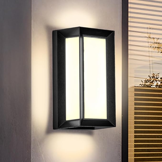 LANFU LED Modern Outdoor Wall Sconce Light 3000k 4500k 6000k 3-Color Adjustment Outside Light, Black IP65 Waterproof for House Patio Yards,Exterior Wall (1 Pack)