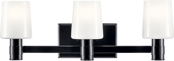Kichler Adani 3-Light Bathroom Vanity Light Fixture, Modern Wall Lighting with Opal Glass in Black for Bathroom or Powder Room Over Mirror (8.25" x 24"), 55176BK