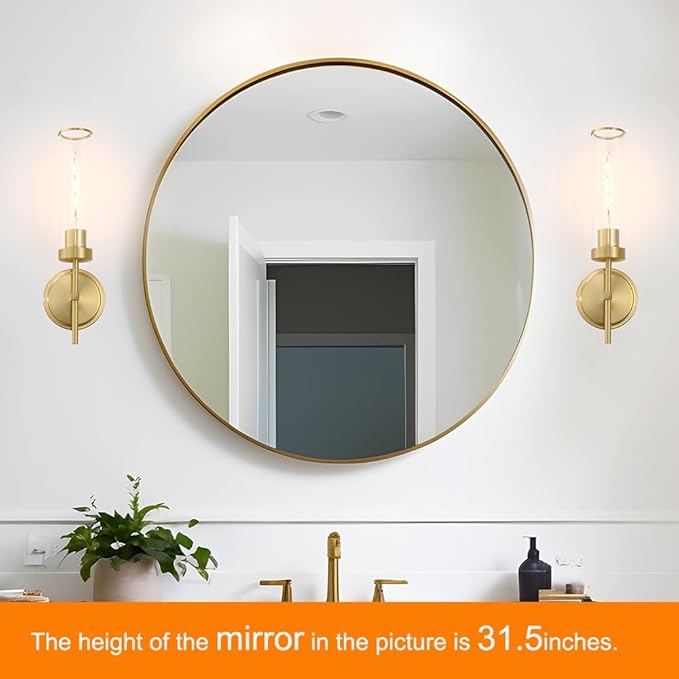 Gold Bathroom Wall Sconces Set of 2, Modern Wall Sconces Set of Two Hardwired, Bathroom Vanity Light Fixtures with Clear Glass, Gold Wall Mounted Lights for Living Room Corridor Mirror Bedroom Stairs