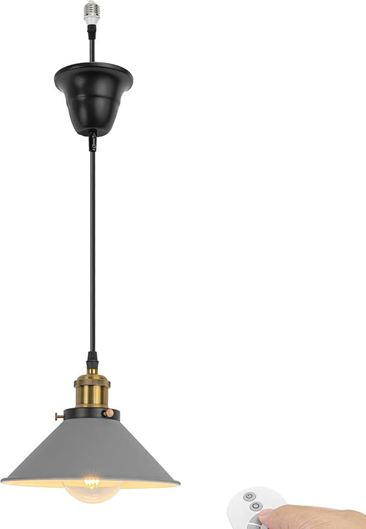 1 Pcs Ceiling Light Conversion Dimmable Pendant E26 Base Connections Metal Grey Cone Shade Industrial Style Adjusted 3.2ft Wire Conversion Kit for E26 Spot Light