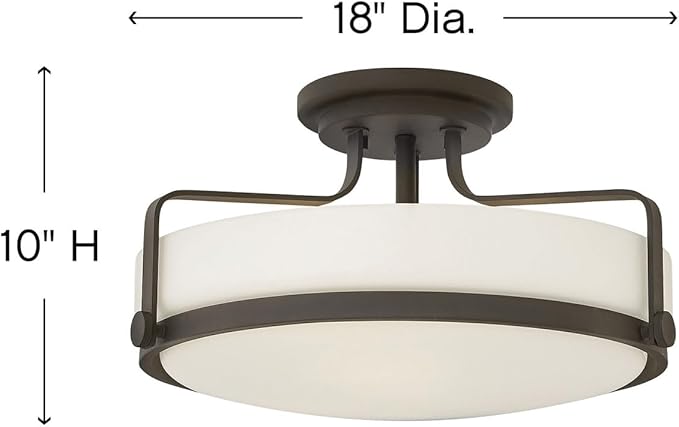 Hinkley Harper 3643OZ Large Semi-Flush Ceiling Light, Sleek, Retro Style, Oil Rubbed Bronze and Etched Opal Glass