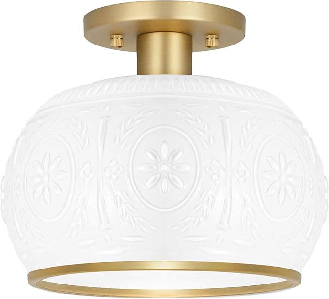 Brushed Brass Semi Flush Mount Ceiling Light with Clear Globe Glass, Modern Hallway Lighting Fixtures, Vintage Ceiling Light for Kitchen, Bedroom, Closet, Entryway, Porch