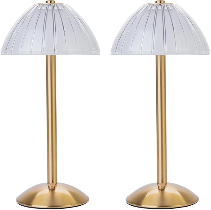 HEQET Cordless Table Lamps for Home,Table,Dining Room, Gold Rechargeable Lamps, USB Charge 12'' Tall LED Brass Portable Outdoor Indoor Table Lamp with Built-in Dimmer (Pack2-Gold Lamp)