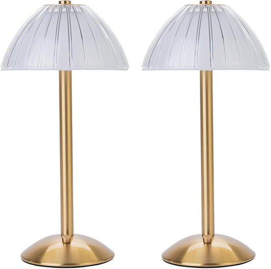 HEQET Cordless Table Lamps for Home,Table,Dining Room, Gold Rechargeable Lamps, USB Charge 12'' Tall LED Brass Portable Outdoor Indoor Table Lamp with Built-in Dimmer (Pack2-Gold Lamp)