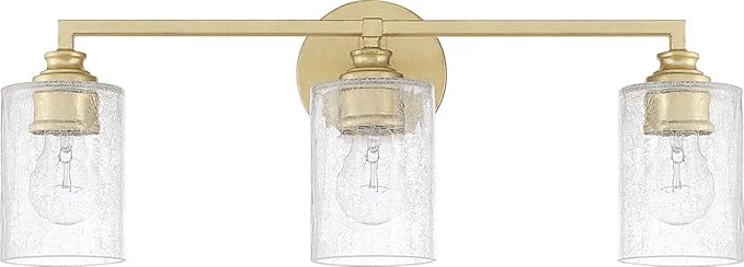 Capital Lighting 120531CG-422 Milan Iced Glass Bath Vanity Wall Mount, 3-Light 300 Total Watts, 9" H x 23" W, Capital Gold