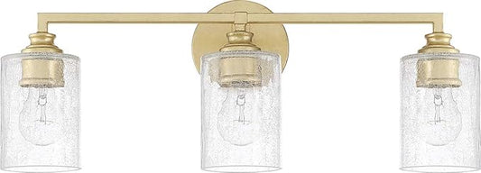 Capital Lighting 120531CG-422 Milan Iced Glass Bath Vanity Wall Mount, 3-Light 300 Total Watts, 9" H x 23" W, Capital Gold