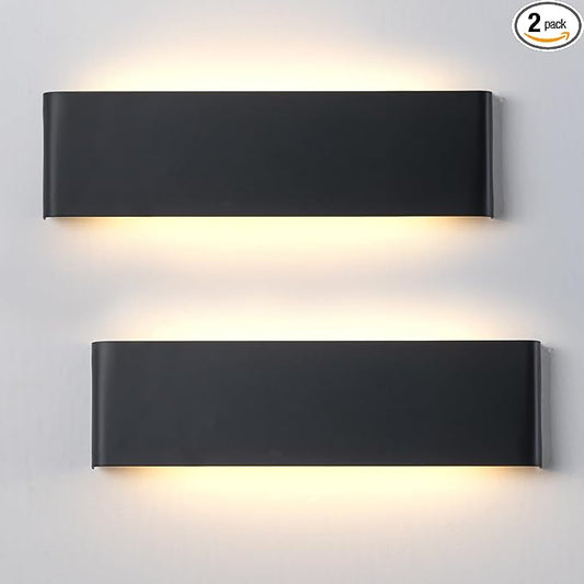 Nigaut 21.6'' LED Wall Sconces 2 Pack, 24W 5CCT Black Bathroom Vanity Lights, 3000K-6500K Hardwired Up and Down Wall Lights for Bedroom Hallway Stairwell