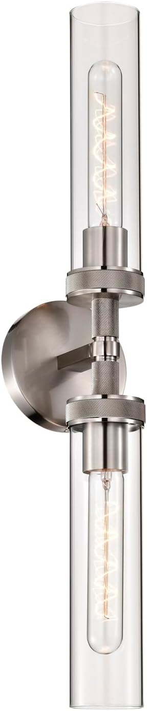 Vanity Lights for Bathroom,Knurled Texture 2-Light Brushed Nickel Wall Sconce,Clear Glass Vanity Mirror Lights,Modern Hardwired Chrome Bathroom Light Fixtures,Large Wall Lamps for Living Room,Bedroom