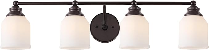 JONATHAN Y 33.25" Oil Rubbed Bronze/White Modern Farmhouse LED Vanity Light Wall Sconce Fixture, Frosted White Glass Shade, Dimmable Wall Lamp for Bathroom Mirror Kitchen Sink, UL Listed (JYL7552C)
