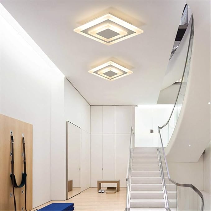 RUNNUP Acrylic Unique Minimalist Ceiling Lamp Minimalist Led Flush Mount Ceiling Light for Dining Hallway Living Kitchen Bedroom Room Kitchen Island Office,White-Square-Neutral Light
