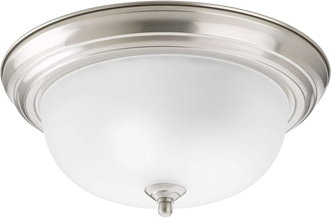 Progress Lighting 2-Light Ceiling Light, Flush Mount Ceiling Light Fixture for Interior Kitchen Lights, Hallway, Bedroom, Living Room, 13-1/4”, 5-13/16”, Brushed Nickel, Etched Glass Shade