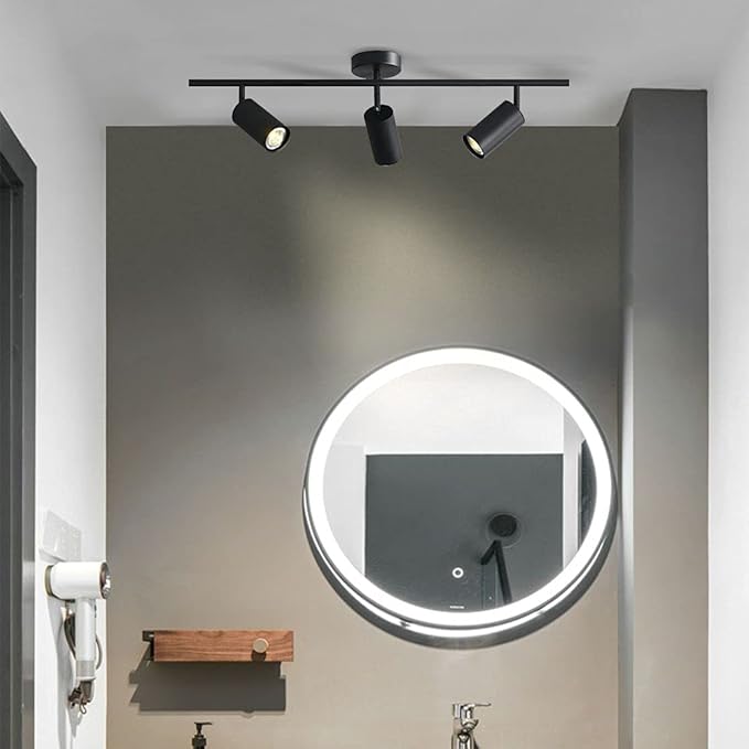 KCO Lighting Modern Matte Black Track Lighting 3-Lights Kitchen Track Lighting Fixtures Ceiling Indoor Flush Mount Ceiling Spotlights Dimmable LED Ceiling Spot Light (3-Light)