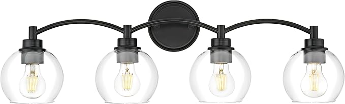 4-Light Vanity Light Fixture Over Mirror,Globe Bathroom Light with Clear Glass,Modern Black Wall Sconce,ZCVL02BK-4