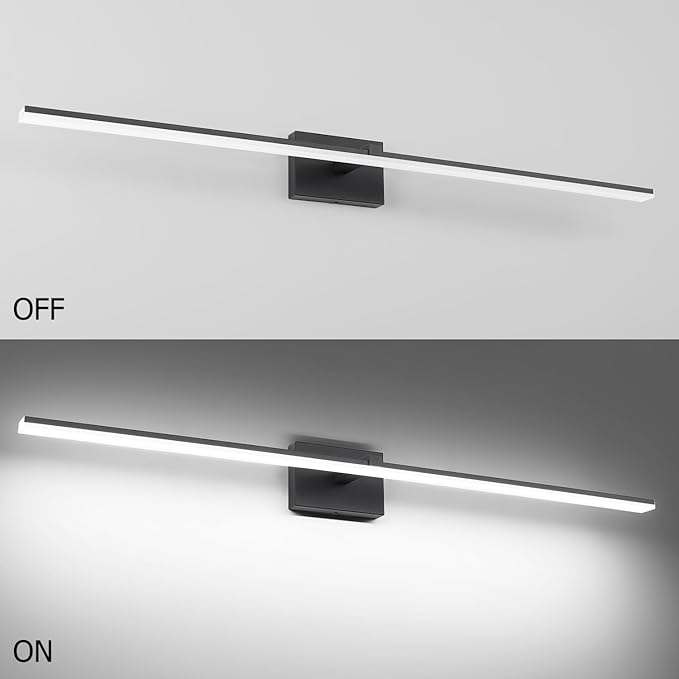 ZUZITO 48in Black Bathroom Vanity Light Over Mirror Modern Bath Lighting Fixtures Over Mirror 32W LED Bathroom Lights Bar 5CCT Dimmable