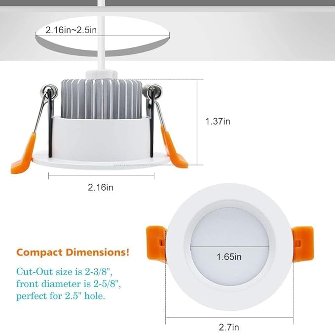 2 Inch LED Downlight, Recessed Lighting Dimmable Ceiling Light, 3W, 5500K Daylight White, CRI80 with LED Driver(35W Halogen Equivalent), 12 Pack