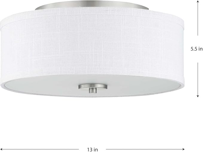 Progress Lighting Inspire Collection 2-Light Ceiling Light, Flush Mount Ceiling Light Fixture with Summer Linen Light Shade for Interior Kitchen Lights, Hallway, 13" by 5.5", Brushed Nickel