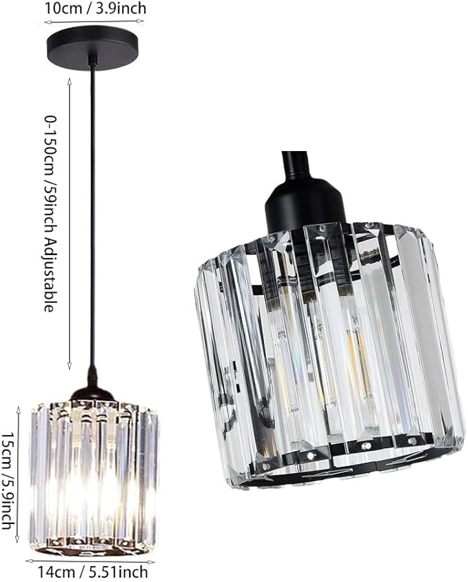 Rechargeable Wireless Battery Operated Pendant Light with Bulb & Remote, Battery Powered Pendant Lamp Cordless Crystal Glass Chandelier Ceiling Hanging Lighting for Kitchen Island Dining Table Bedroom