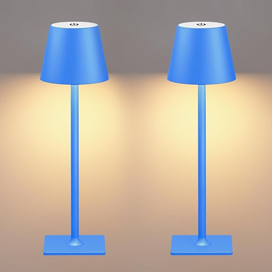 2 Pack Rechargeable Table Lamp - Cordless LED Lamp with 6000mAh Battery Operated LED Desk Lamp, Portable Table Light Outdoor for Dinner Patio Restaurant Bar Bedroom Coffee Shop Night Light(Blue)