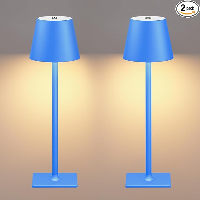 Yogaret Blue Cordless Table Lamp Set of 2, Indoor/Outdoor Table Lamp for Restaurant Home Dinner Patio Pinic
