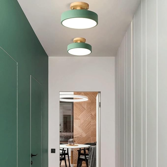 Close to Ceiling Lights 3-Color Dimmable Round Ceiling Light Solid Wood Base LED Ceiling Lamp Close to Ceiling Lighting Fixture for Cloakroom Porch Living Room Balcony Bedroom Bathroom Corridor (Colo