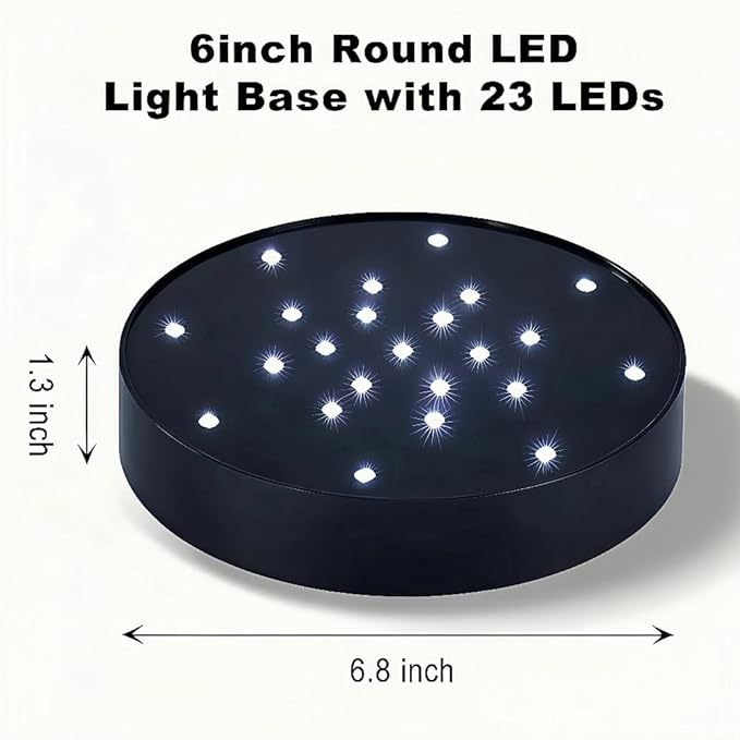 Simplelight 6 Inch Round LED Light Base- for Glass Art, Ideal Led Display for Vases-AA Batteries Included - (6inch Round Vase Base Light, White), Set of 6