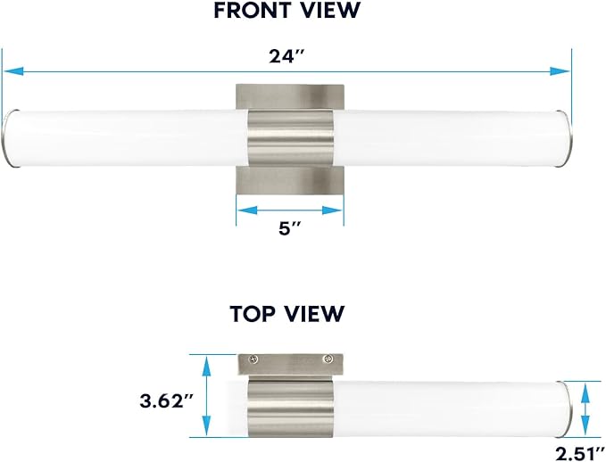 LUXRITE LED Bathroom Vanity Light Fixtures 24 Inch Brushed Nickel 5 CCT 2700K-5000K Selectable Over Mirror Vanity Lights Modern Wall Light Bar 24W 1700 Lumens CRI 90 Dimmable Damp Rated ETL Listed