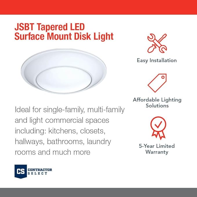 Juno JSBT 6-Inch SlimBasics Tapered Disk Downlight, Switchable, White (6 Pack)