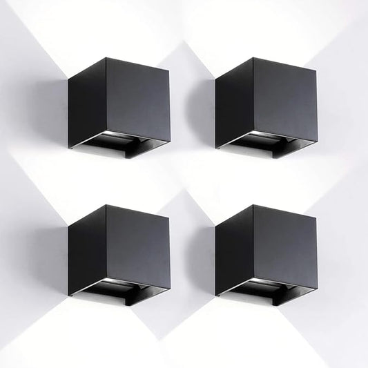 4 Pack LED Outdoor Sconces Wall Lights 20W Exterior/Interior Up and Down Lights IP65 Waterproof Modern Outdoor Lighting Fixtures Square Aluminum Wall Mount Light Black 6500K Cold Lights