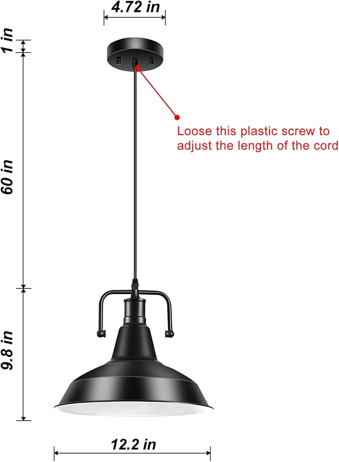 3PCS Farmhouse Pendant Light for Kitchen Island, Black Pendant Lights Fixtures with Metal Shade, Industrial Barn Hanging Lights for Hallway, Kitchen, Sink, Dining Room, Living Room（Bulb not Included）